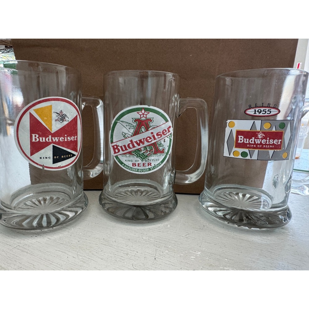 Budweiser Retro Collectors Series Mugs Unisex OS Clear Excellent 1955 Set of 3